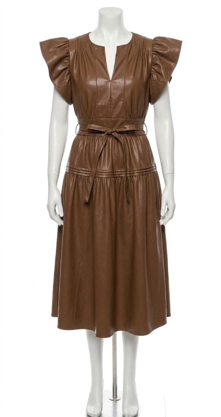 NEW SINCERELY OURS faux leather midi dress in camel